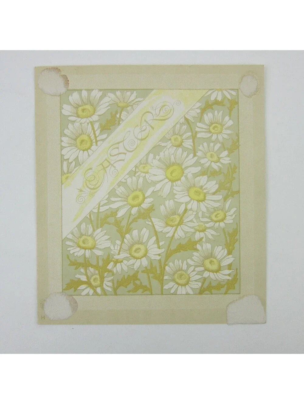 Victorian Easter Greeting Card Birds Nest in Cattails Yellow Green Antique 1884